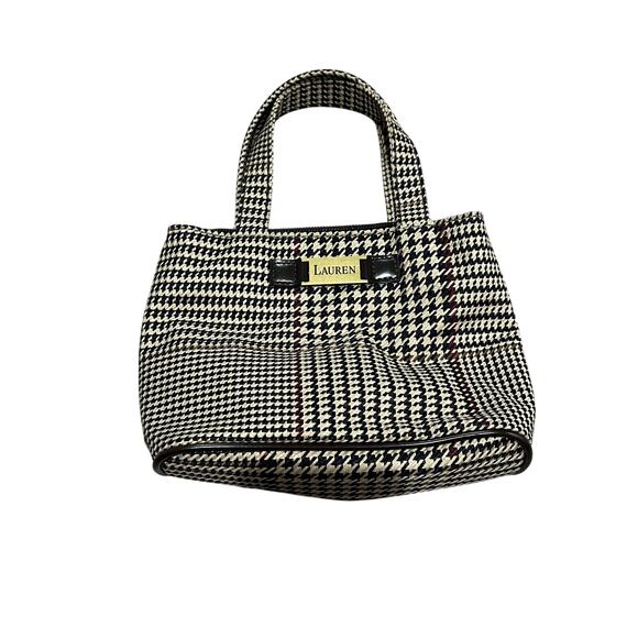 Ralph Lauren Check Pattern Mini Purse Tote Vintage Brown - Picture 1 of 6